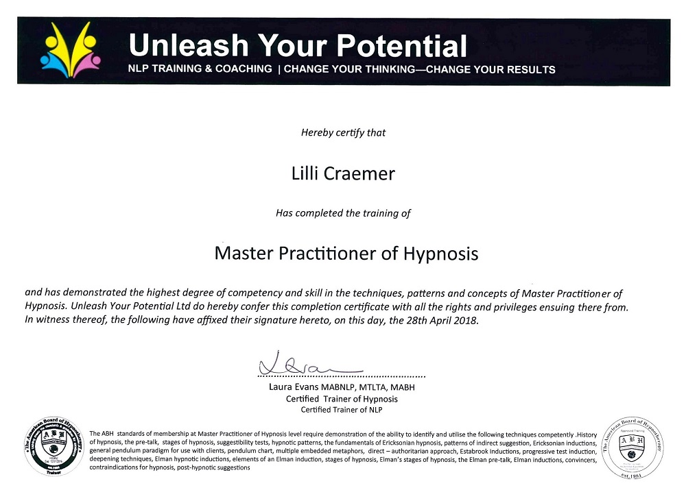 Certified Master Practitioner of Hypnosis